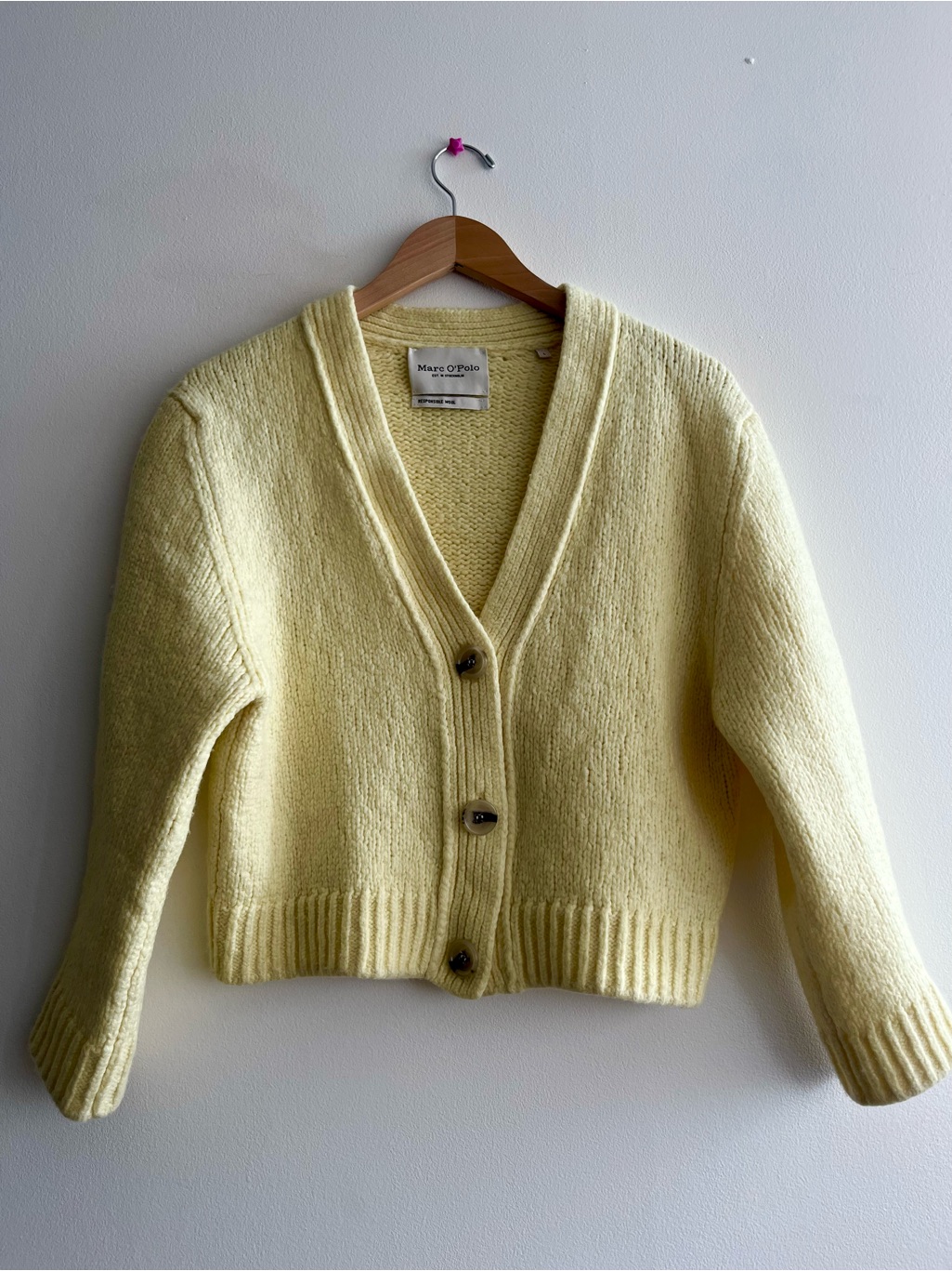 Marc O’polo Butter Yellow Wool Cardigan Sz M-L Designer Ethical Quiet Luxury